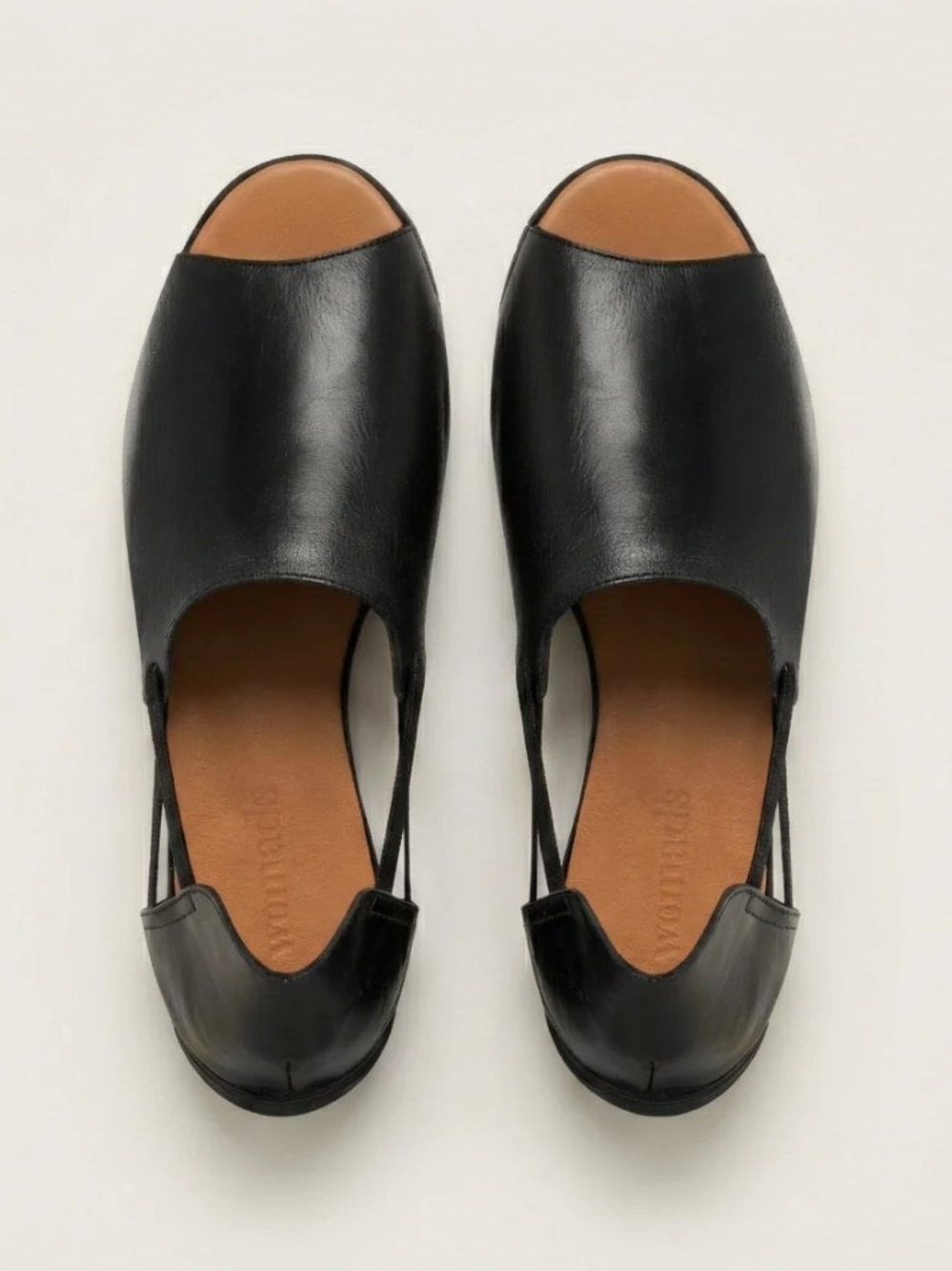 Black Leather Open-Toe Slingback Flats